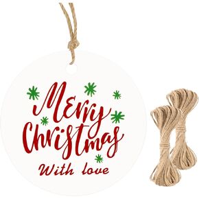 G2PLUS Happy Holiday Tags, 100PCS Christmas Holiday Tags, 2'' Round Holiday Gift Tags, Christmas Tree Paper Gift Tags with String for Xmas Gift Wrapping, DIY Arts & Crafts, Holiday Season Party Favors