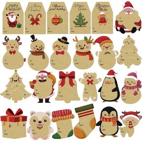 168Pcs Christmas Gift Tags Stickers,Kraft Self Adhesive Xmas Name Labels to and from Christmas Stickers for Xmas Holiday Gift Boxes Wrapping Present Cards Envelopes Decorations, 24 Design