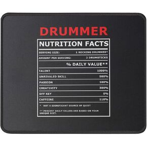 Drummer Nutritional Facts Ingredients Label Mouse Pad - Drummer Gift - Percussion Drum Player Musician Gifts - Funny Percussionist Mouse Mat 9.5 Inch