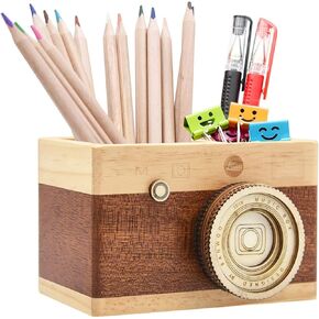 Zakka Camera Wooden Pencil Holder Creative Desktop Pencil Holder