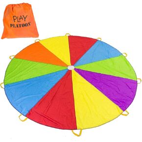 Play Platoon Rainbow Parachute Toy for Kids, 16 ft Play Parachute Game for Kids with 12 Handles, Parachute for Kids, PE Equipment for Elementary School Gym Class, Backyard/Indoor Play Equipment
