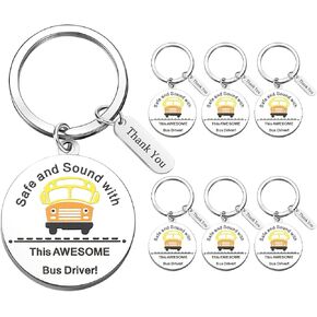 12 Pcs School Bus Driver Appreciation Gifts Stainless Steel Bus Drivers Keychain in Bulk Thank You Gifts for New Driver, Retirement, Thanksgiving, Leaving, Birthday, Stocking Stuffer