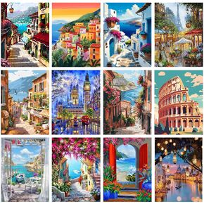 laundeet 12 Pack Diamond Painting Kits for Adults,Landscape Diamond Painting Set for Gift Home Wall Decor - 5D DIY Craft Kit with Diamonds (Modern-3)