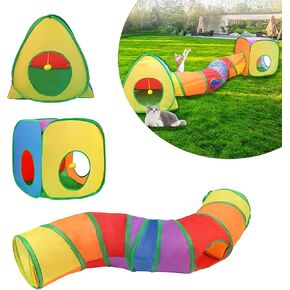 Cat Tunnel and cat Ball Pit, cat Toys for Indoor Cats, Pop Up Collapsible Crinkle Interactive Peek Hole, Cat Tube with Play Ball and Bell for Kitten, Puppy, Kitty, Rabbit - Set of 3