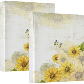 Three-Rings Binder 1.5" Binder with Interior Pockets 1/2 Pack for Letter Size (11" X 8.5") Hardcover Sunflower Yellow Butterfly