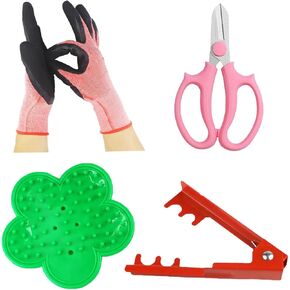4PCS Gardening Gloves & Shears Scissor & Rose Thorn Stem Stripper Remover Tool, Flower Stem Stripper Tool for Garden & Florist supplies