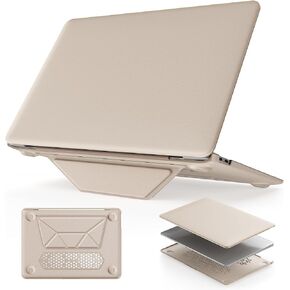 HXCASEAC Case Compatible with MacBook Air 13 inch Case 2020 2018 with Foldable Stand, Anti-Scratching Protective Hard Shell Cover for A2337, A2179, A1932 PU Leather, Cream