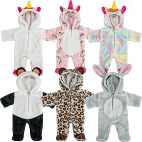 6 Set Dolls Clothes Outfits Jumpsuits for 12 to 15 Inch New Born Baby Doll, Animal Styling Baby Doll Clothes and Accessories for 14 Inch