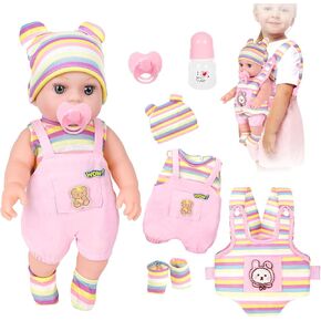 12" Baby Dolls With Carrier Front And Back For Little Girls Baby Doll Set With 12 Inch Reborn Baby Doll Accessories And Clothes Include Bottle And Nipple Toy Stuff Gift For Age 3+ Baby Toddler