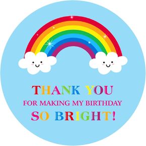 joycraft 60Pcs Rainbow Thank You Stickers, 2" Blue Self-Adhesive Round Birthday Stickers,Personalized Gift Stickers for Envelope Seals, Gift Wrapping, Party Favor, Gift Bags, Weddings, and Baby Shower