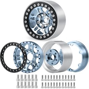 1.9inches Metal Beadlock Wheel Rims Crawler Wheel Hubs for TRX4 Axial Scx10 1/10 RC Car, Pack of 4 (Silver & Black)