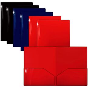 GOLD SEAL Extra Heavyweight Assorted Colors Plastic 2 Pocket Portfolio Folders, 12 Pack, Premium Letter Size, High Sheen Reflective Finish, 12 Pack, 3 Color Assortment Red/Blue/Black