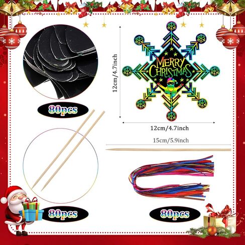 Hollowfly 80 Pcs Snowflake Scratch Cards Christmas Scratch Ornaments for Kids Rainbow Winter Crafts Christmas Party Supplies for Winter Xmas Gift Home Classroom DIY Activities in Kuwait