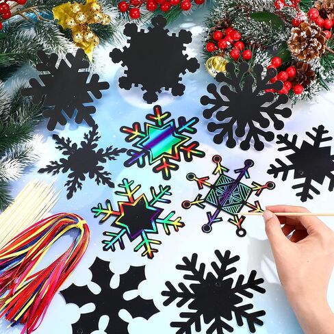 Hollowfly 80 Pcs Snowflake Scratch Cards Christmas Scratch Ornaments for Kids Rainbow Winter Crafts Christmas Party Supplies for Winter Xmas Gift Home Classroom DIY Activities in Kuwait