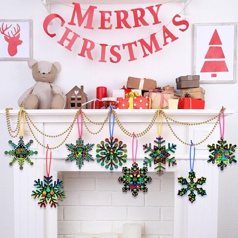 Hollowfly 80 Pcs Snowflake Scratch Cards Christmas Scratch Ornaments for Kids Rainbow Winter Crafts Christmas Party Supplies for Winter Xmas Gift Home Classroom DIY Activities in Kuwait