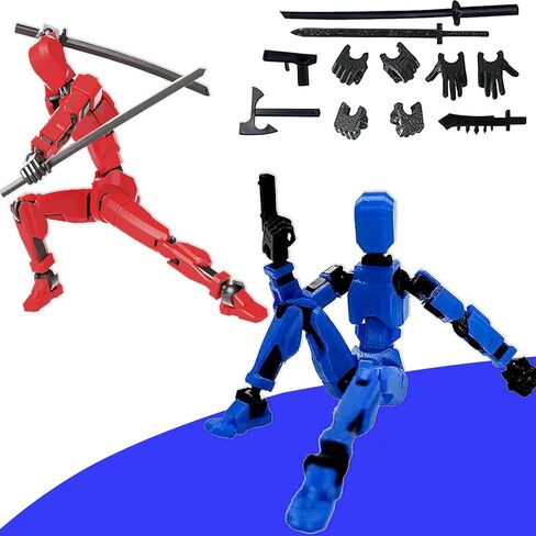 2PCS T13 Action Figure Set Stick Figures Titan 13 Lucky Dummy 13 Cool Action Figures,3D Printed Action Figure, Mission 13 t-13 Gift for Collectors Desktop Decorations (A-2pc-red+Dark Blue) in Saudi Arabia
