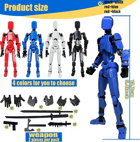 2PCS T13 Action Figure Set Stick Figures Titan 13 Lucky Dummy 13 Cool Action Figures,3D Printed Action Figure, Mission 13 t-13 Gift for Collectors Desktop Decorations (A-2pc-red+Dark Blue) in Saudi Arabia