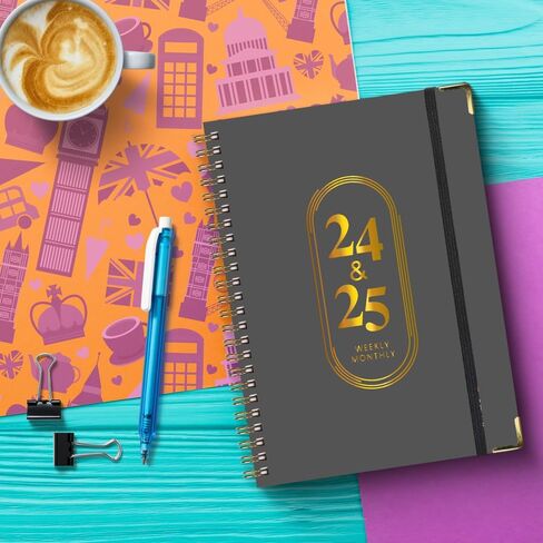 مخطط 2024-2025 - مخطط أكاديمي من يوليو 2024 - يونيو 2025، مخطط 6.4 بوصة × 8.5 بوصة مع علامات تبويب، ورق سميك، جيب خلفي، أسود in Saudi Arabia