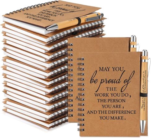 Honoson 50 Sets Employee Appreciation Gifts, Employee Appreciation Notebook with Ballpoint Pen Mini Spiral Inspiration Notebook Thank You Bulk Christmas Gift for Employee Coworker Teacher, Brown in Saudi Arabia