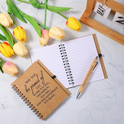 Honoson 50 Sets Employee Appreciation Gifts, Employee Appreciation Notebook with Ballpoint Pen Mini Spiral Inspiration Notebook Thank You Bulk Christmas Gift for Employee Coworker Teacher, Brown in Saudi Arabia
