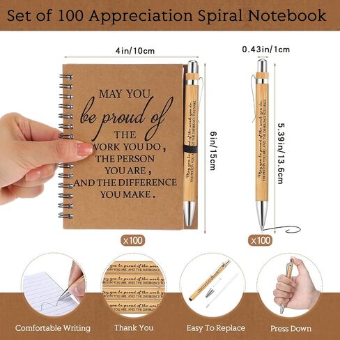 Honoson 50 Sets Employee Appreciation Gifts, Employee Appreciation Notebook with Ballpoint Pen Mini Spiral Inspiration Notebook Thank You Bulk Christmas Gift for Employee Coworker Teacher, Brown in Saudi Arabia