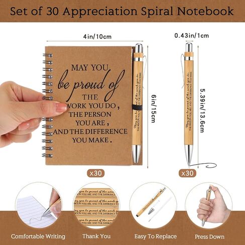 Honoson 50 Sets Employee Appreciation Gifts, Employee Appreciation Notebook with Ballpoint Pen Mini Spiral Inspiration Notebook Thank You Bulk Christmas Gift for Employee Coworker Teacher, Brown in Saudi Arabia