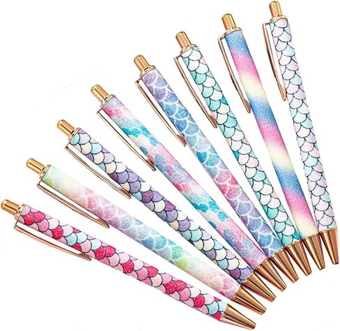 YOUMI 7/8 Pcs Retractable Ballpoint Pen，Pretty Bling Metal Writing Pens，Black Ink Medium Point 1.0 mm Gift Pens, Cute Journaling Pens Office Supplies for Women & Men (set 2) in Kuwait