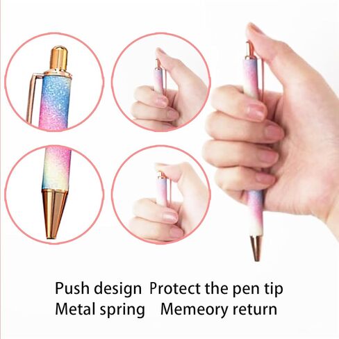YOUMI 7/8 Pcs Retractable Ballpoint Pen，Pretty Bling Metal Writing Pens，Black Ink Medium Point 1.0 mm Gift Pens, Cute Journaling Pens Office Supplies for Women & Men (set 2) in Kuwait