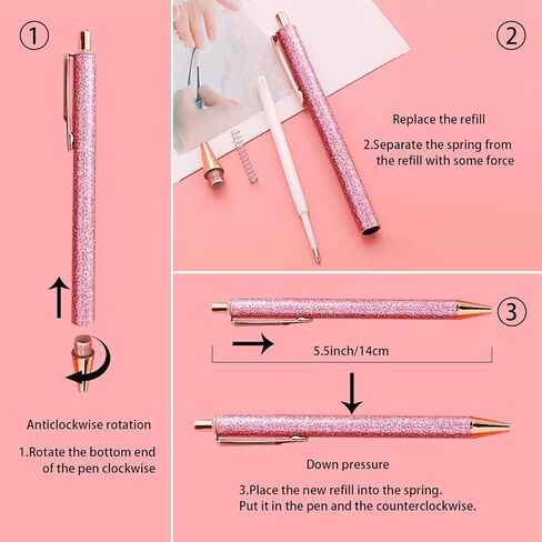 YOUMI 7/8 Pcs Retractable Ballpoint Pen，Pretty Bling Metal Writing Pens，Black Ink Medium Point 1.0 mm Gift Pens, Cute Journaling Pens Office Supplies for Women & Men (set 2) in Kuwait