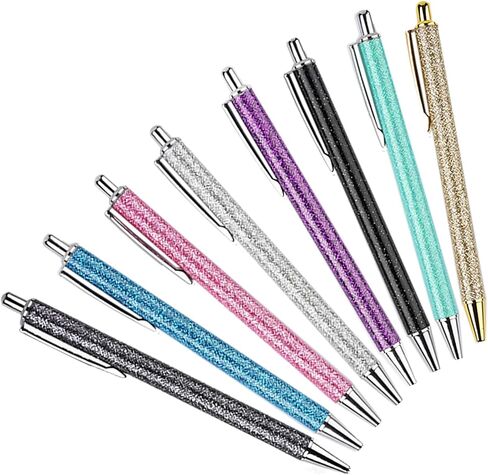 YOUMI 7/8 Pcs Retractable Ballpoint Pen，Pretty Bling Metal Writing Pens，Black Ink Medium Point 1.0 mm Gift Pens, Cute Journaling Pens Office Supplies for Women & Men (set 2) in Kuwait