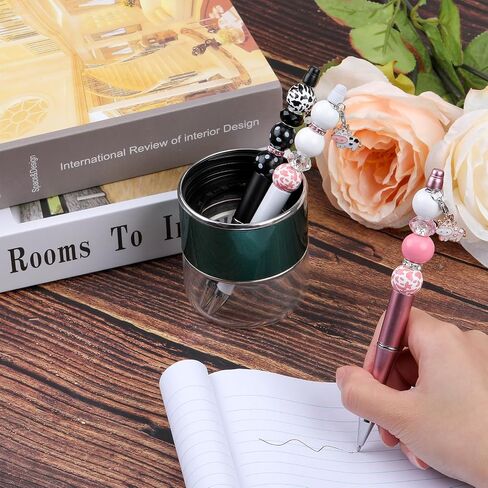 18 Pieces Beadable Pen Diy Cow Series Ballpoint Pen Set In Black Ink, With 110 Various Beads, 18 Pcs Lobster Clasps, 18 Cow Pendants, Diy Gifts Crafts School Office Supplies in Kuwait