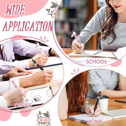 18 Pieces Beadable Pen Diy Cow Series Ballpoint Pen Set In Black Ink, With 110 Various Beads, 18 Pcs Lobster Clasps, 18 Cow Pendants, Diy Gifts Crafts School Office Supplies in Kuwait