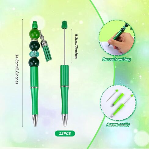18 Pieces Beadable Pen Diy Cow Series Ballpoint Pen Set In Black Ink, With 110 Various Beads, 18 Pcs Lobster Clasps, 18 Cow Pendants, Diy Gifts Crafts School Office Supplies in Kuwait