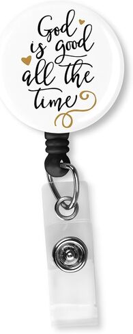 matea God is Good Retractable ID Card Badge Holder with Alligator Clip, Name Nurse Decorative Badge Reel Clip on Card Holders Black Badge Reel, Small, matea-2024 in Saudi Arabia