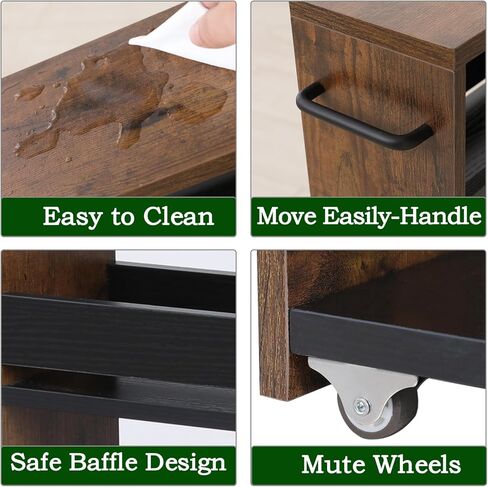 TEAMIX 4 Tier Slim Storage Cart with Handle, Slide Out Storage Rolling Utility Cart Mobile Shelving Unit Organizer Trolley for Small Spaces Kitchen Laundry Narrow Places (Black+Brown, 7-7/8'' W) in Saudi Arabia