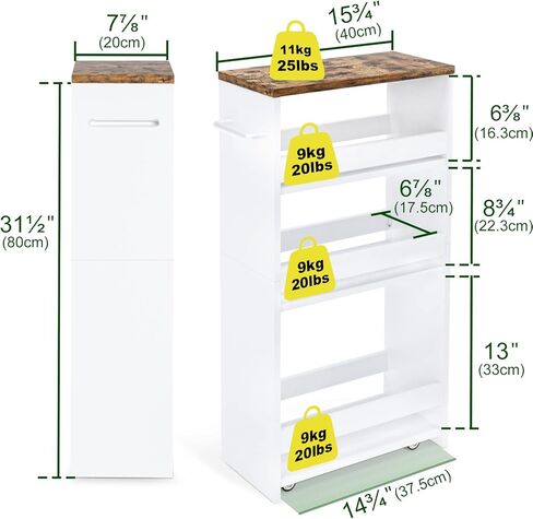 TEAMIX 4 Tier Slim Storage Cart with Handle, Slide Out Storage Rolling Utility Cart Mobile Shelving Unit Organizer Trolley for Small Spaces Kitchen Laundry Narrow Places (Black+Brown, 7-7/8'' W) in Saudi Arabia