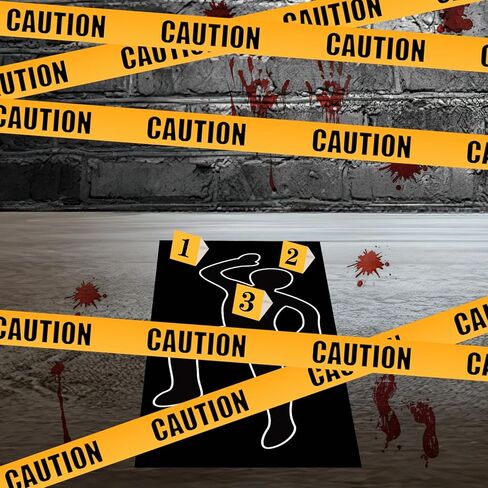 HFTZZ 31 قطعة من مجموعات تزيين مسرح الجريمة للهالوين، لوازم ألعاب حفلات العشاء الغامضة تتضمن صورة ظلية للجسم وشريط مسرح الجريمة وعلامات أدلة وملصق دموي ودعائم كشك الصور in Kuwait