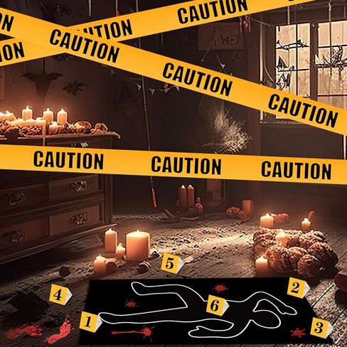 HFTZZ 31 قطعة من مجموعات تزيين مسرح الجريمة للهالوين، لوازم ألعاب حفلات العشاء الغامضة تتضمن صورة ظلية للجسم وشريط مسرح الجريمة وعلامات أدلة وملصق دموي ودعائم كشك الصور in Kuwait