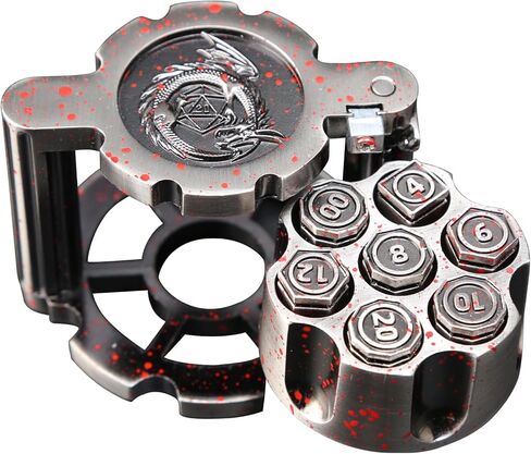 Polyhedral Dice Set, Metal Polyhedral Bullet Dice Set 7 Metal Bullet Dice with Spinning Revolver Cylinder Dice Case for Warhammer 40K D&D Tabletop RPG Games, Silver in Saudi Arabia
