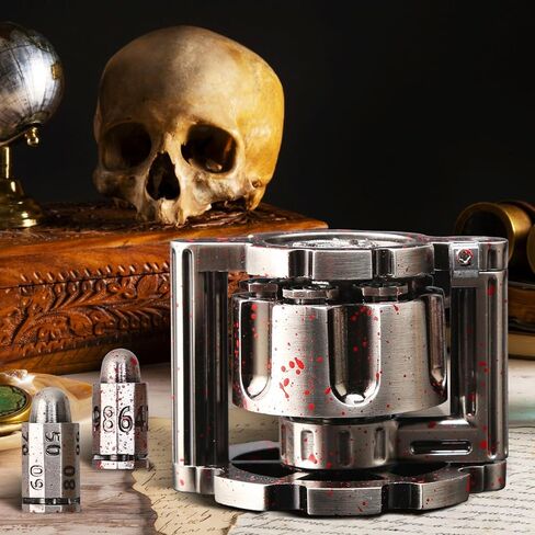 Polyhedral Dice Set, Metal Polyhedral Bullet Dice Set 7 Metal Bullet Dice with Spinning Revolver Cylinder Dice Case for Warhammer 40K D&D Tabletop RPG Games, Silver in Saudi Arabia