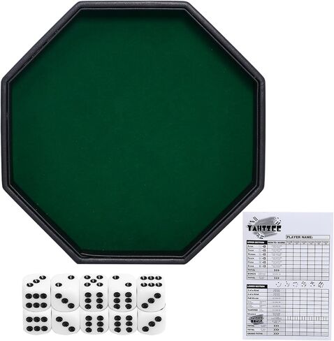Octagon Dice Rolling Tray Set PU Leathe Velvet for Rolling Dice Storage Tray with Dice and Rule Cards Multicolor for Table Games Like RPG and DND (Black) in Saudi Arabia