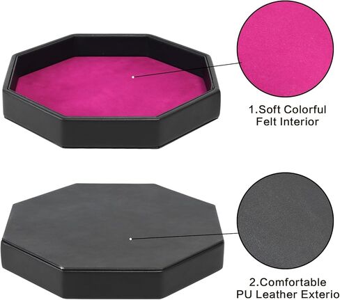 Octagon Dice Rolling Tray Set PU Leathe Velvet for Rolling Dice Storage Tray with Dice and Rule Cards Multicolor for Table Games Like RPG and DND (Black) in Saudi Arabia