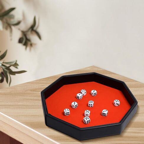 Octagon Dice Rolling Tray Set PU Leathe Velvet for Rolling Dice Storage Tray with Dice and Rule Cards Multicolor for Table Games Like RPG and DND (Black) in Saudi Arabia