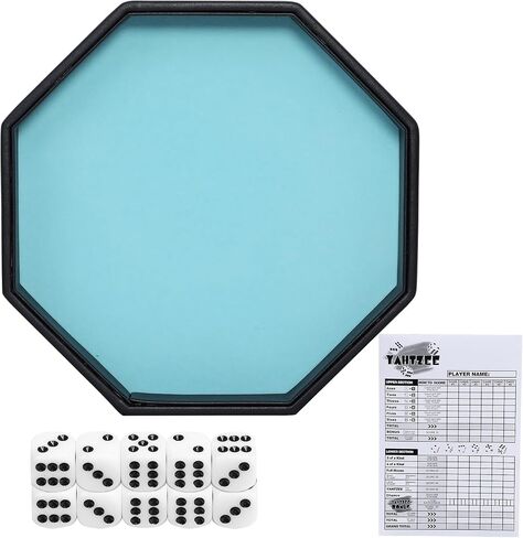 Octagon Dice Rolling Tray Set PU Leathe Velvet for Rolling Dice Storage Tray with Dice and Rule Cards Multicolor for Table Games Like RPG and DND (Black) in Saudi Arabia