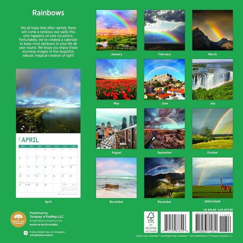 2025 Rainbows Monthly Wall Calendar by Bright Day, 12 x 12 Inch Beautiful Landscape Photography Gift in Saudi Arabia