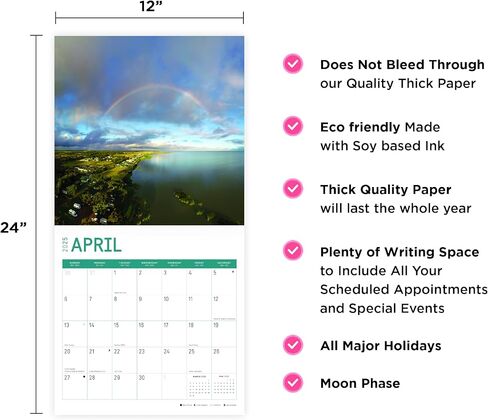 2025 Rainbows Monthly Wall Calendar by Bright Day, 12 x 12 Inch Beautiful Landscape Photography Gift in Saudi Arabia