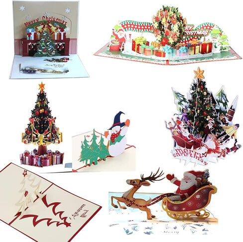 BTOOP 7 قطع ثلاثية الأبعاد منبثقة بطاقات معايدة عيد الميلاد الملونة بطاقات عيد الميلاد المجيد المصنوعة يدويًا وبطاقات وأظرف عيد الميلاد لعيد الميلاد/العام الجديد in Kuwait