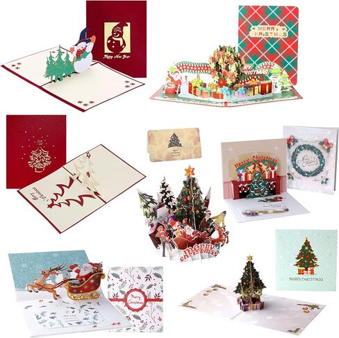 BTOOP 7 قطع ثلاثية الأبعاد منبثقة بطاقات معايدة عيد الميلاد الملونة بطاقات عيد الميلاد المجيد المصنوعة يدويًا وبطاقات وأظرف عيد الميلاد لعيد الميلاد/العام الجديد in Kuwait