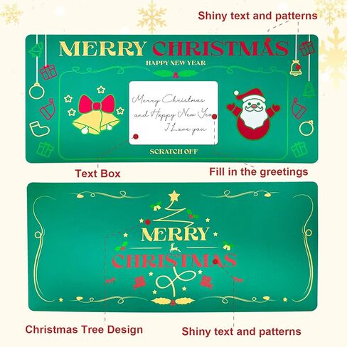 مجموعة واحدة من بطاقات عيد الميلاد مع مظروف، كشف هدية مفاجئة لبطاقة خدش عيد الميلاد، بطاقة سنة جديدة سعيدة مقاس 7.8 × 3.5 بوصة، تذكرة خضراء لكتابة بطاقة خاصة بك لصديقتك، أو زوجتك، أو عائلتك، أو صديقك، أو طفلك in Kuwait