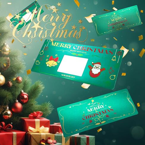 مجموعة واحدة من بطاقات عيد الميلاد مع مظروف، كشف هدية مفاجئة لبطاقة خدش عيد الميلاد، بطاقة سنة جديدة سعيدة مقاس 7.8 × 3.5 بوصة، تذكرة خضراء لكتابة بطاقة خاصة بك لصديقتك، أو زوجتك، أو عائلتك، أو صديقك، أو طفلك in Kuwait